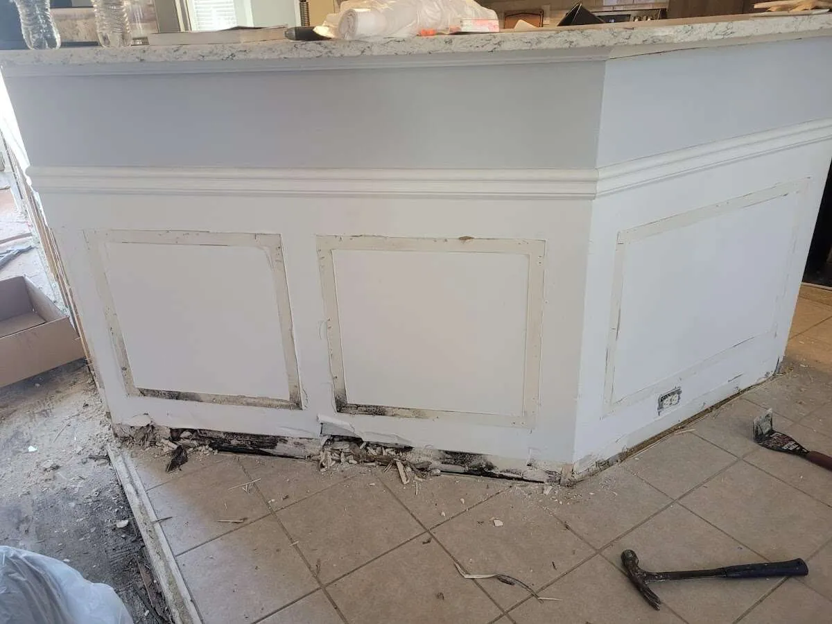 Water damage and mold on kitchen during Storm Damage Restoration in Delavan